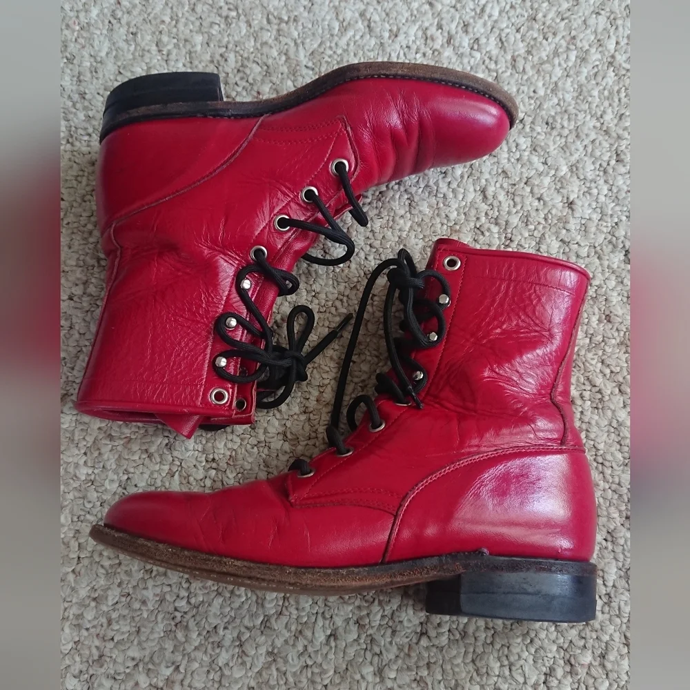 Justin red leather lace-up Packer boots SIZE 6